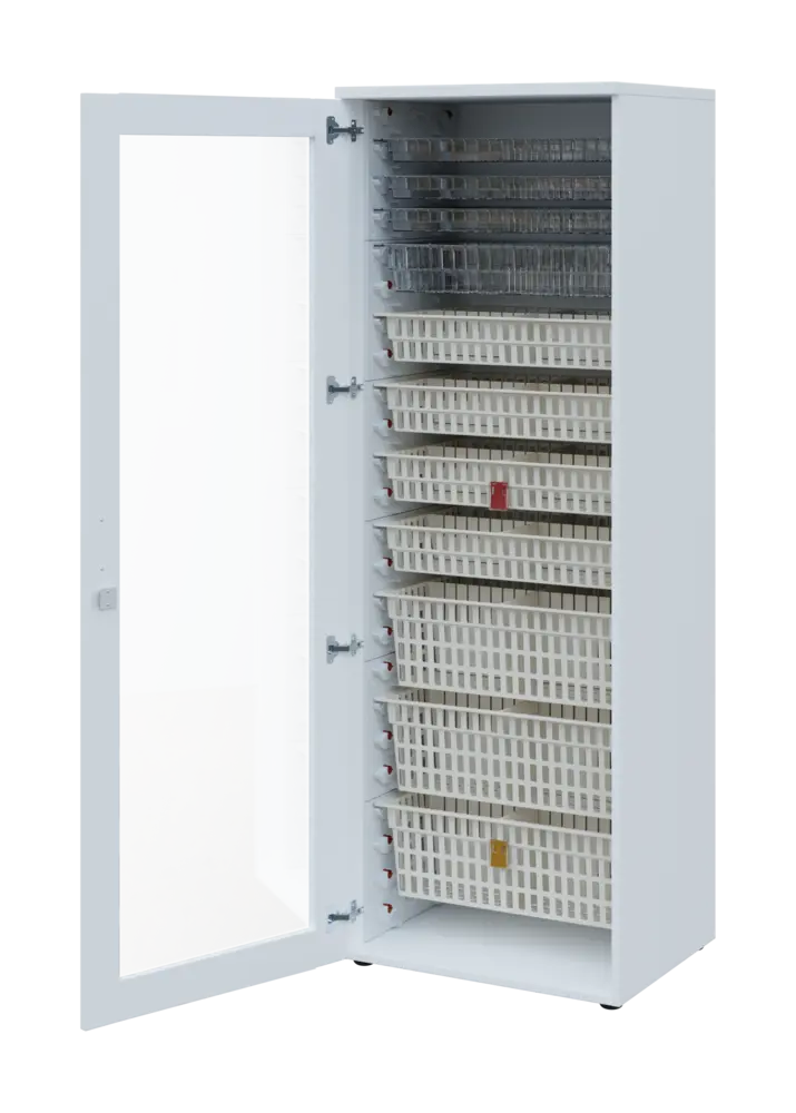 EUROMEDICA S - 66 skříň léková boxová, 1-dveřová/prosklená, levá, 1950x660x535, korpus bílý, dvířka bílá